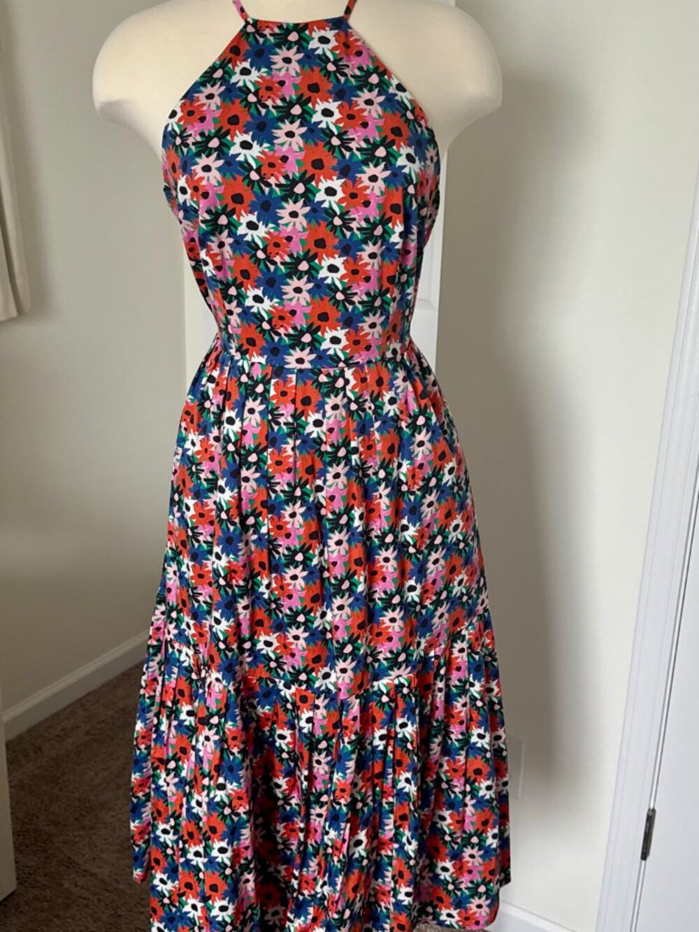 *RARE* Corey Lynn Calter XS Floral Midi Halter Dress Adjustable w/Pockets